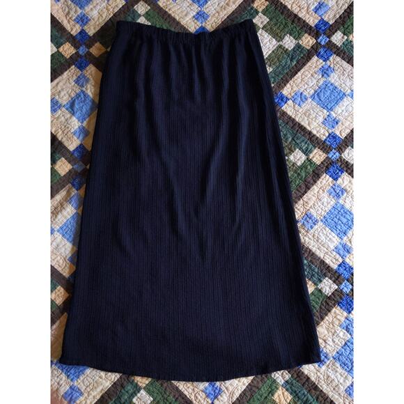 Eileen Fisher Large Black Crinkle Rayon Maxi Skirt Elastic Waist USA Made - Picture 4 of 9